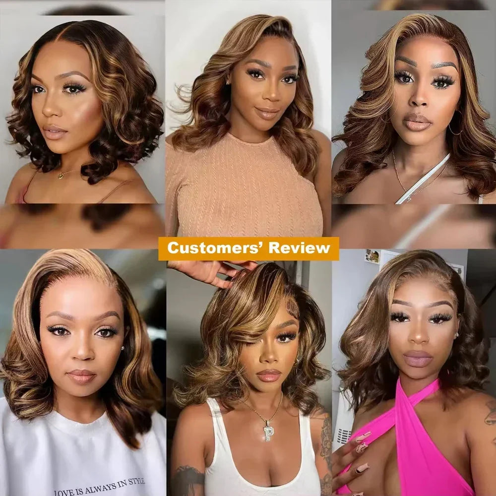 16A100% Human Hair P4/27 Body Wave Bob Wigs Human Hair 13x4 HD Lace Frontal Human Hair Wigs 4x4 Closure Lace Wigs For Women 180%