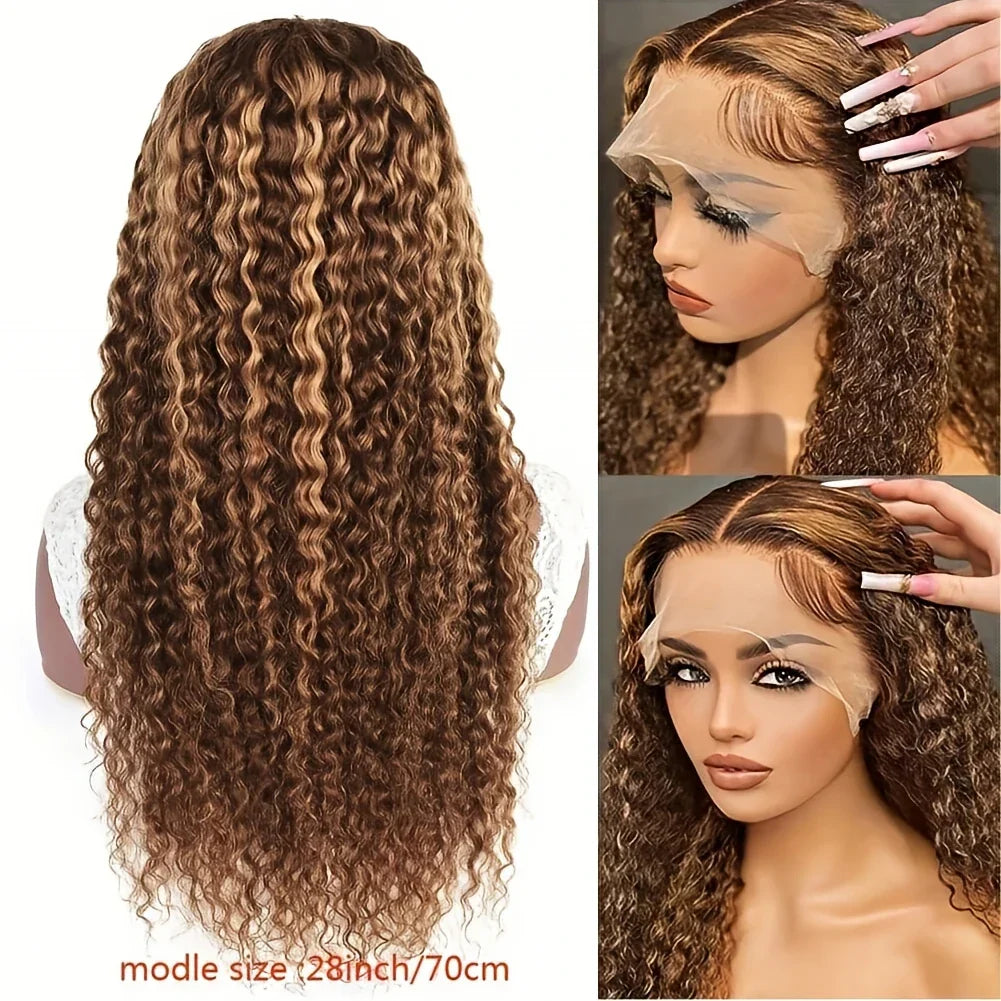30 40 Inch Human Hair Lace Front Wigs 13x4/13X6 Hd P4/27 Honey Blonde Highlight Ombre Deep Wave Pre Plucked With Baby Hair Curly